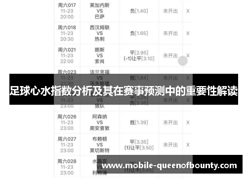 足球心水指数分析及其在赛事预测中的重要性解读 足球心水指数分析及其在赛事预测中的重要性解读