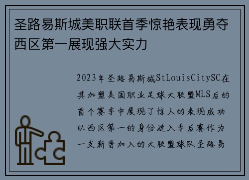 圣路易斯城美职联首季惊艳表现勇夺西区第一展现强大实力 圣路易斯城美职联首季惊艳表现勇夺西区第一展现强大实力